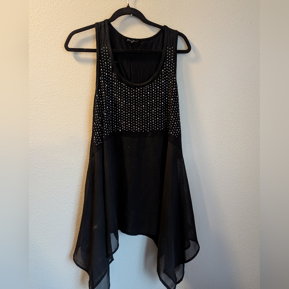 Stylish Black Sleeveless Embellished Tunic Size M